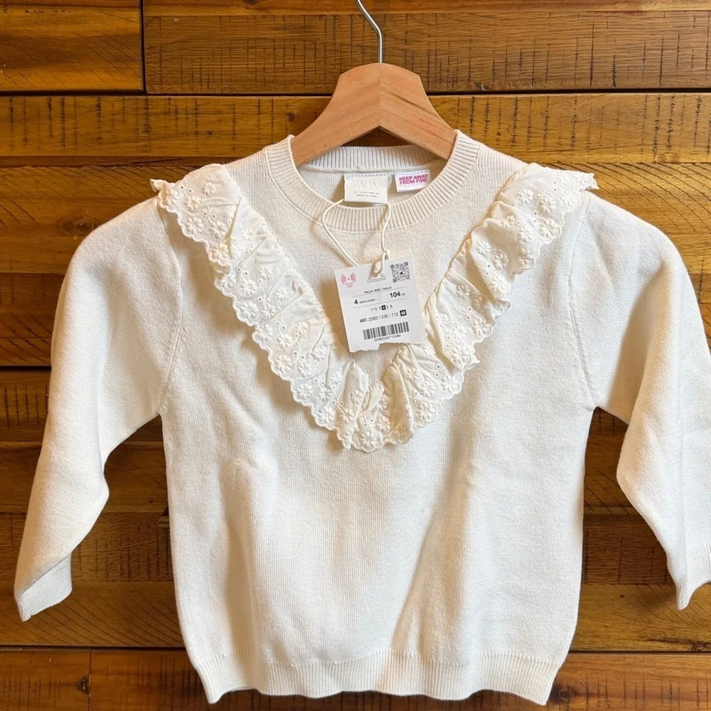NWT Zara Cream Sweater and Leggings Set with Lace Detail